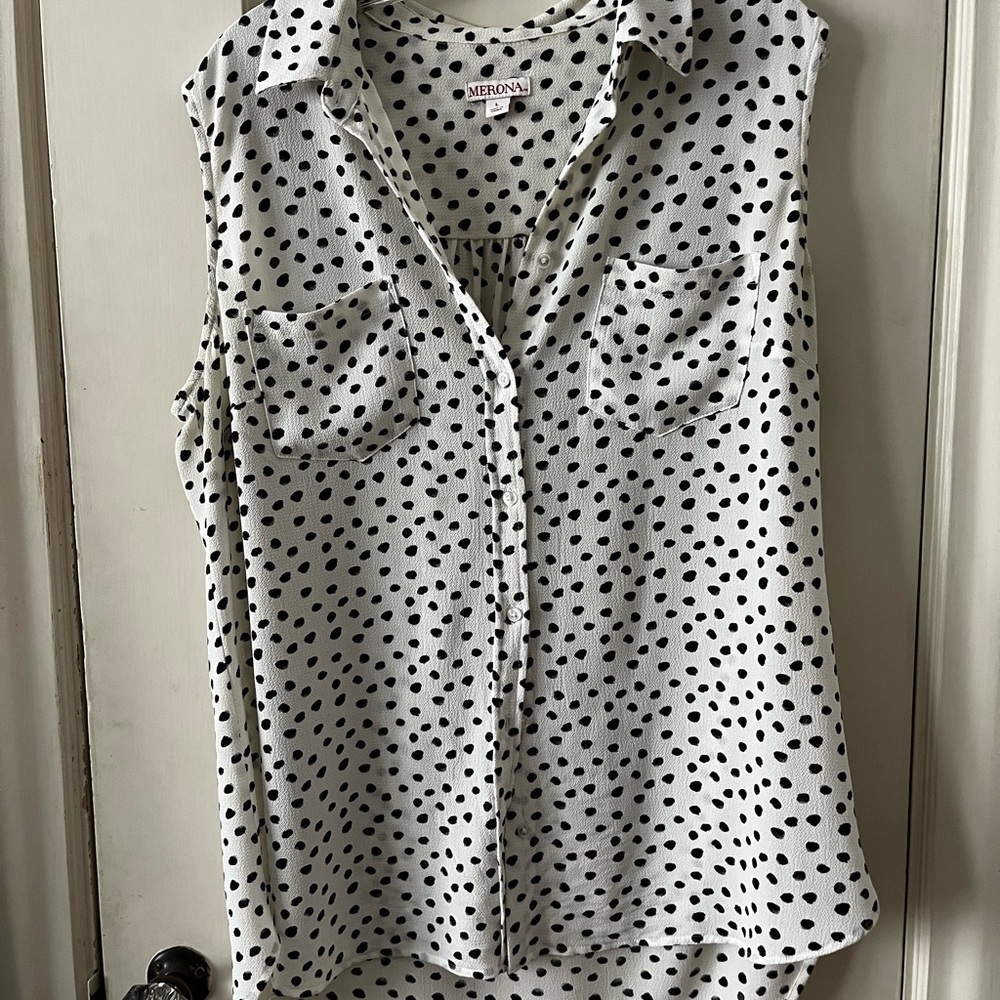 Merona Sleeveless Black and White Polka Dot Shirt